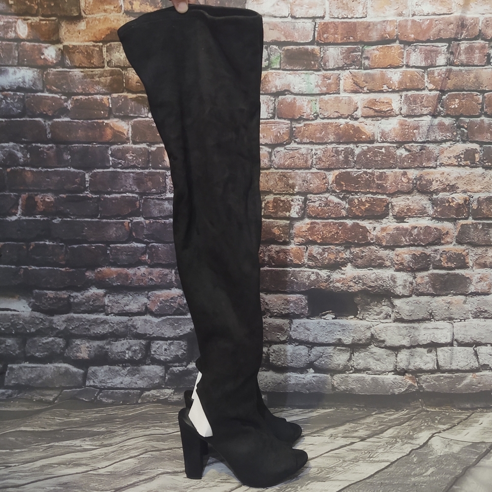 Bamboo Limelight Black Suede Thigh High Boots